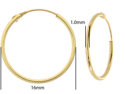 9ct Yellow Gold Creole Sleeper     Superlight 16mm Hoops, Pack of 2,  100% Recycled Gold - Standard Image - 2