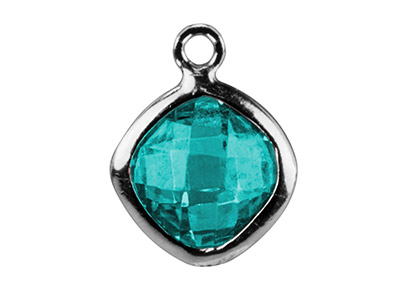 Sterling Silver Square Drop With   Aqua Colour Cubic Zirconia, 6mm