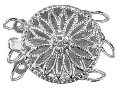 Sterling Silver 3 Row Round Fancy  Clasp, 12mm
