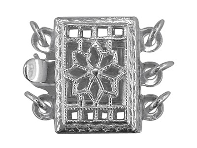 Sterling Silver 3 Row Rectangular  Fancy Clasp 7.5 X 10.5mm