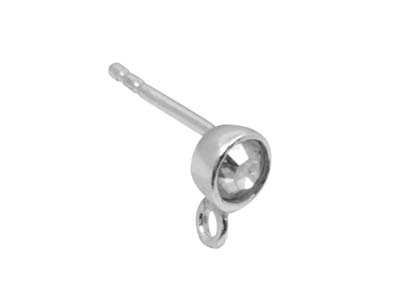 Sterling Silver Crystal Ear Stud    With Ring, Sold Per Pair, Including Scrolls