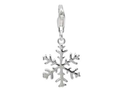 Sterling Silver Snowflake Design   Charm With Carabiner Trigger Clasp - Standard Image - 1