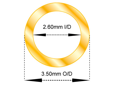 9ct Yellow Gold Tube, Ref 4,       Outside Diameter 3.5mm,            Inside Diameter 2.6mm, 0.45mm Wall Thickness, 100% Recycled Gold - Standard Image - 2