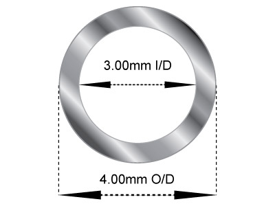 9ct White Gold Tube, Ref 3,        Outside Diameter 4.0mm,            Inside Diameter 3.0mm, 0.5mm Wall  Thickness, 100% Recycled Gold - Standard Image - 2