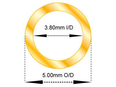 18ct Yellow Gold Tube, Ref 1,      Outside Diameter 5.0mm,            Inside Diameter 3.8mm, 0.6mm Wall  Thickness, 100% Recycled Gold - Standard Image - 2