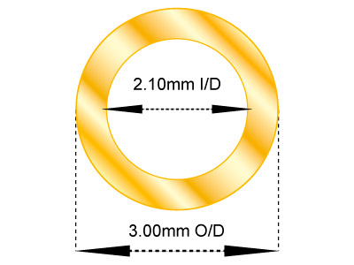 18ct Yellow Gold Tube, Ref 5,      Outside Diameter 3.0mm,            Inside Diameter 2.1mm, 0.45mm Wall Thickness, 100% Recycled Gold - Standard Image - 2