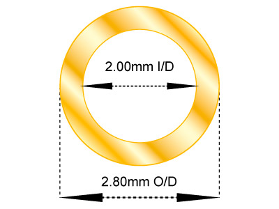 18ct Yellow Gold Tube, Ref 6,      Outside Diameter 2.8mm,            Inside Diameter 2.0mm, 0.4mm Wall  Thickness, 100% Recycled Gold - Standard Image - 2
