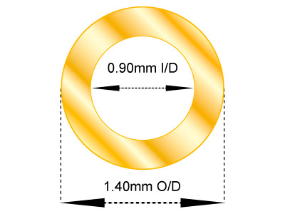 18ct Yellow Gold Tube, Ref 13,     Outside Diameter 1.4mm,            Inside Diameter 0.9mm, 0.25mm Wall Thickness, 100% Recycled Gold - Standard Image - 2