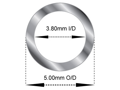 18ct White Gold Tube, Ref 1,       Outside Diameter 5.0mm,            Inside Diameter 3.8mm, 0.6mm Wall  Thickness, 100% Recycled Gold - Standard Image - 2