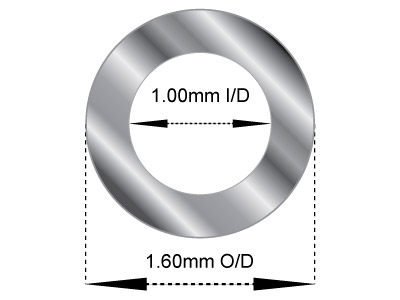 Sterling Silver Tube, Ref 12,      Outside Diameter 1.6mm,            Inside Diameter 1.0mm, 0.3mm Wall  Thickness, 100% Recycled Silver - Standard Image - 2