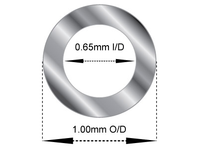 Sterling Silver Tube, Ref 16,      Outside Diameter 1.0mm,            Inside Diameter 0.65mm, 0.175mm    Wall Thickness, 100% Recycled      Silver - Standard Image - 2