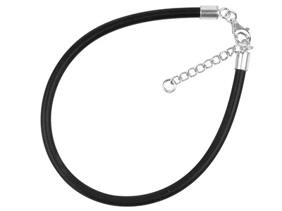 Black Rubber Bracelet With Sterling Silver Clasp And Extended Chain