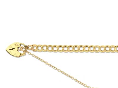 9ct Yellow Gold 3.5mm Double Curb  Bracelet 7.519cm                 Padlock  Safety Chain Hallmarked