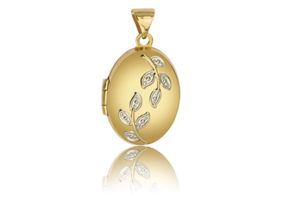 9ct Yellow Gold Oval Locket With   Leaves Detail, 17x13mm