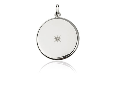Sterling Silver Round Flat Sliding Locket Set With Cubic Zirconia - Standard Image - 1