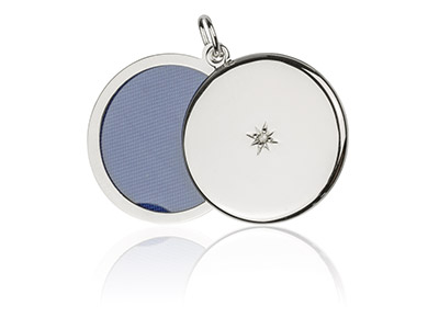 Sterling Silver Round Flat Sliding Locket Set With Cubic Zirconia - Standard Image - 2