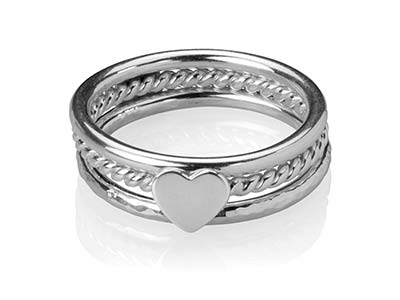 Sterling Silver Heart Design Three Stacking Rings, Size O - Standard Image - 1