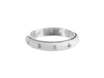 Sterling Silver White Enamel Stone Set Ring, Size O