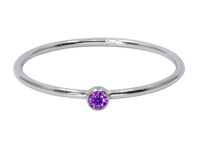 Sterling Silver February Birthstone Stacking Ring 2mm Amethyst          Cubic Zirconia - Standard Image - 1