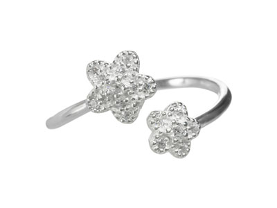 Sterling Silver Adjustable         Cubic Zirconia Flower Design Ring