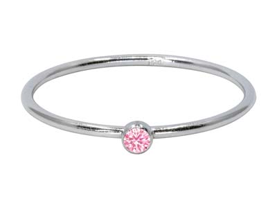 Sterling Silver October Birthstone Stacking Ring 2mm Pink             Cubic Zirconia - Standard Image - 1