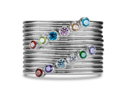 Sterling Silver December Birthstone Stacking Ring 2mm Swiss Blue        Cubic Zirconia - Standard Image - 4