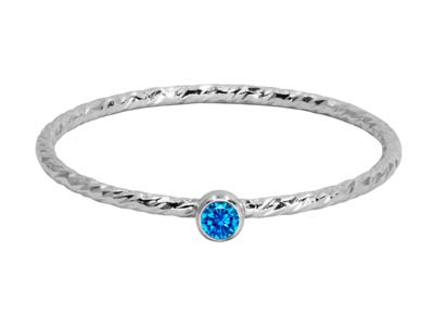 Sterling Silver Sparkle Stacking   Ring 2mm Aqua Blue Cubic Zirconia - Standard Image - 1