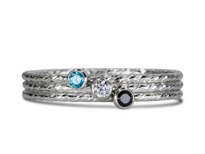 Sterling Silver Sparkle Stacking   Ring 2mm Aqua Blue Cubic Zirconia - Standard Image - 4