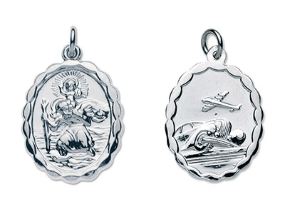 Sterling Silver St. Christopher,   Oval, Reversible