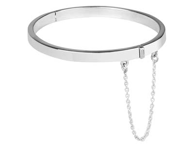 Sterling Silver Plain Childs Bangle With Safety Chain - Standard Image - 1