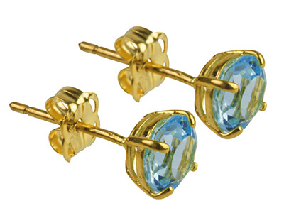 9ct Yellow Gold Birthstone Earrings 5mm Round Blue Topaz - March - Standard Image - 1