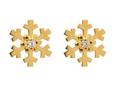 9ct Yellow Gold Snowflake Stud     Earrings Set With Cubic Zirconia