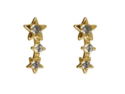 9ct Yellow Gold Triple Star        Cubic Zirconia Stud Earrings - Standard Image - 1