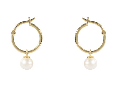 9ct Yellow Gold Freshwater Pearl   Drop Hoop Earrings Hallmarked - Standard Image - 1