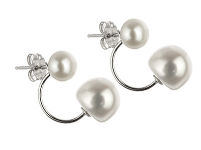 Sterling Silver White Button        Fresh Water Pearl Stud Earrings     With Interchangeable Pearl Set Drop