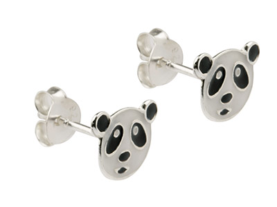 Sterling Silver Panda Enamel Stud  Earrings - Standard Image - 1