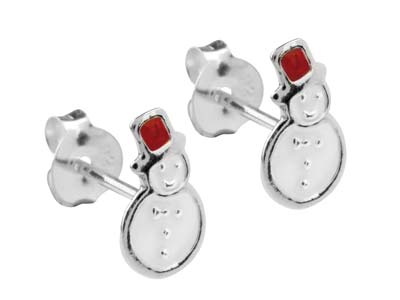 Sterling Silver Snowman Enamel Stud Earrings - Standard Image - 2
