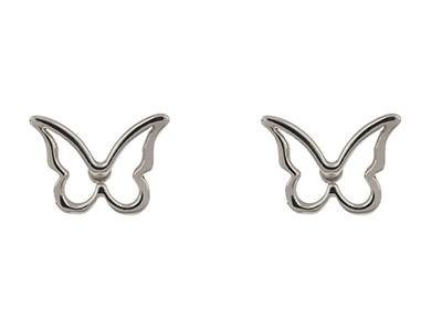 Sterling Silver Butterfly Outline  Stud Earrings - Standard Image - 1