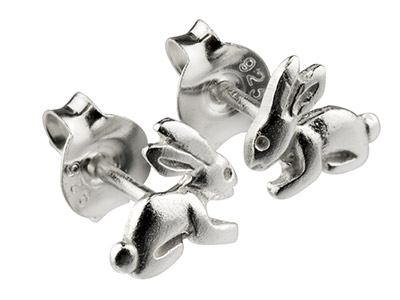 Sterling Silver Small Rabbit Stud  Earrings - Standard Image - 2