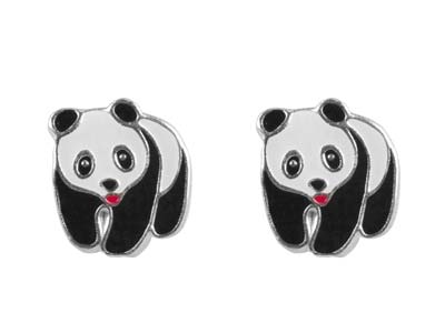 Sterling Silver Panda Enamel Design Stud Earrings - Standard Image - 1