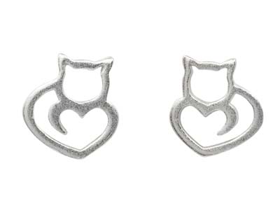 Sterling Silver Silhouette Cat     Design Stud Earrings - Standard Image - 1