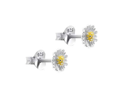 Sterling Silver Daisy Design Stud  Earrings - Standard Image - 2