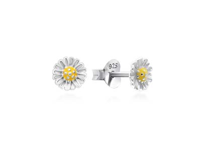 Sterling Silver Daisy Design Stud  Earrings - Standard Image - 3