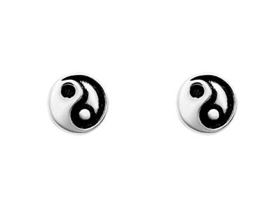 Sterling Silver Yin And Yang Design Stud Earrings