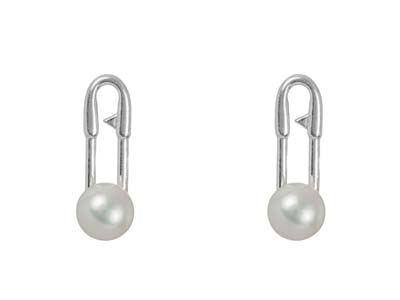 Sterling Silver Paperclip Design   Earrings With Pearl - Standard Image - 1