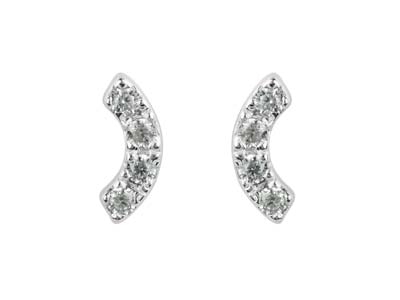 Sterling Silver Arc Design Earrings With White Cubic Zirconia - Standard Image - 1