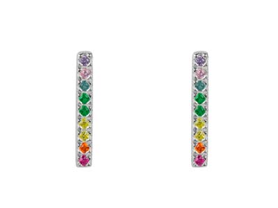 Sterling Silver Bar Design Earrings With Multicolour Cubic Zirconia - Standard Image - 1