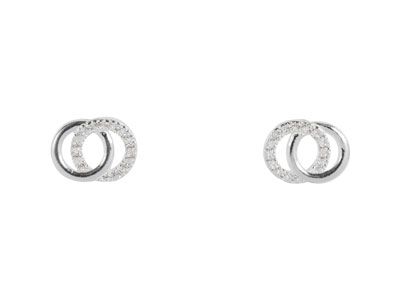 Sterling Silver Double Circle Stud Earrings With Cubic Zirconia
