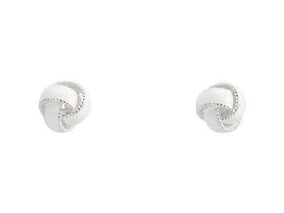 Sterling Silver White Enamel       Textured Knot Stud Earrings - Standard Image - 1