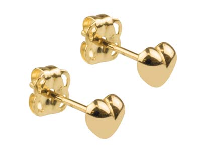9ct Yellow Gold Plain Heart Stud   Earring, Valentine's Day Jewellery With Gift Box - Standard Image - 2